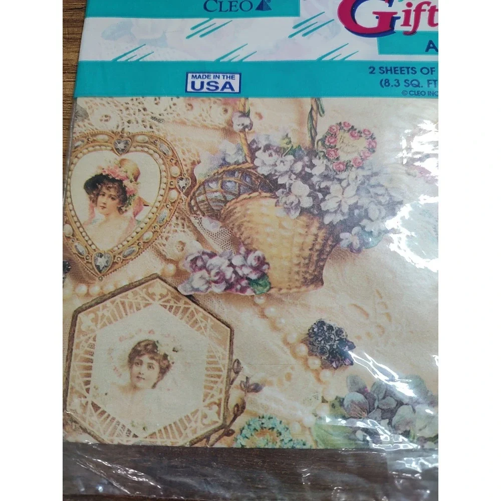Vintage Cleo Gift Wrap Victorian Theme Wrapping Paper 2 Sheets NOS